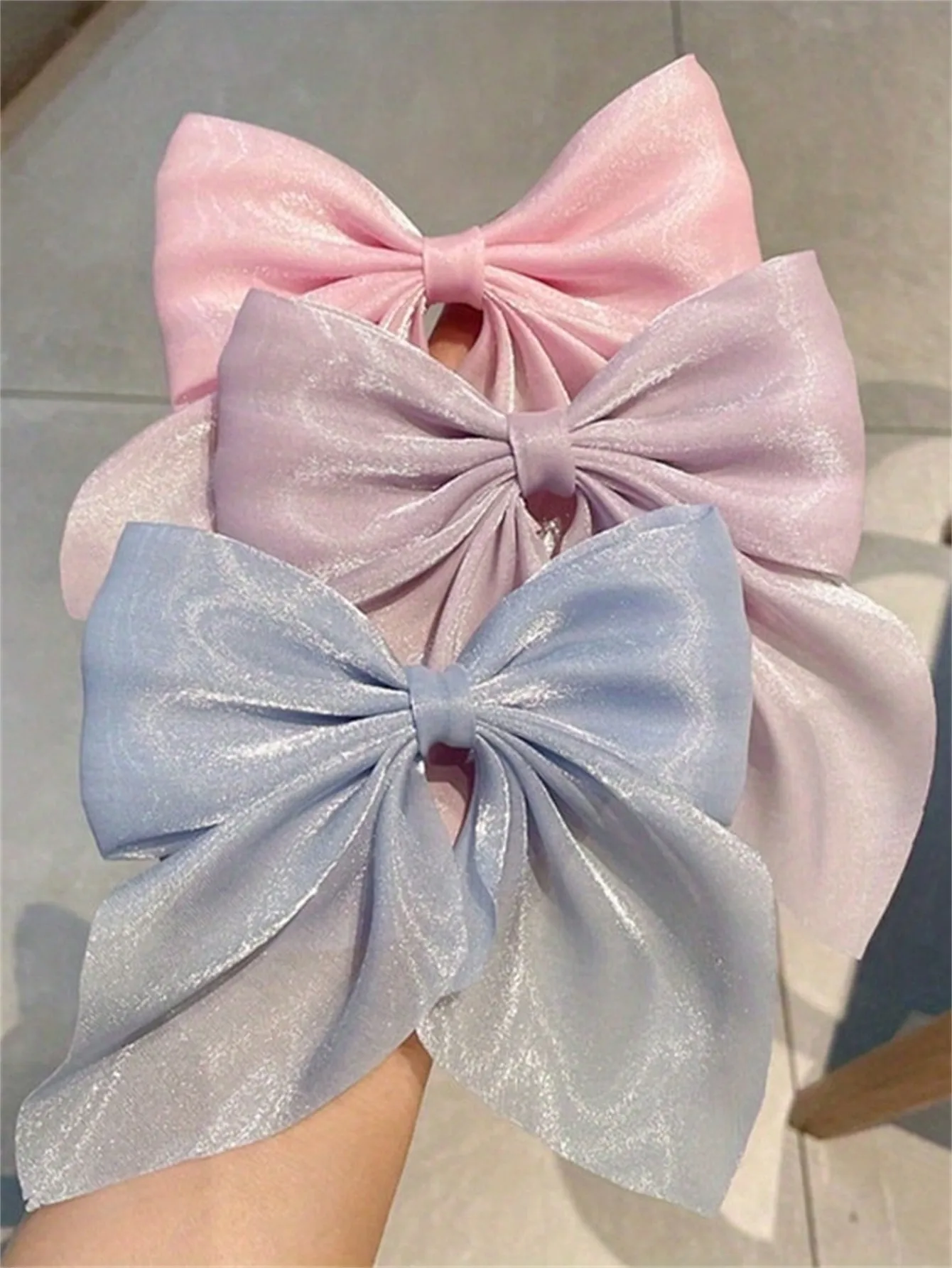 3 bows Duck Clip Girls hair accessories Elegant romantic bow clip non-slip gloss