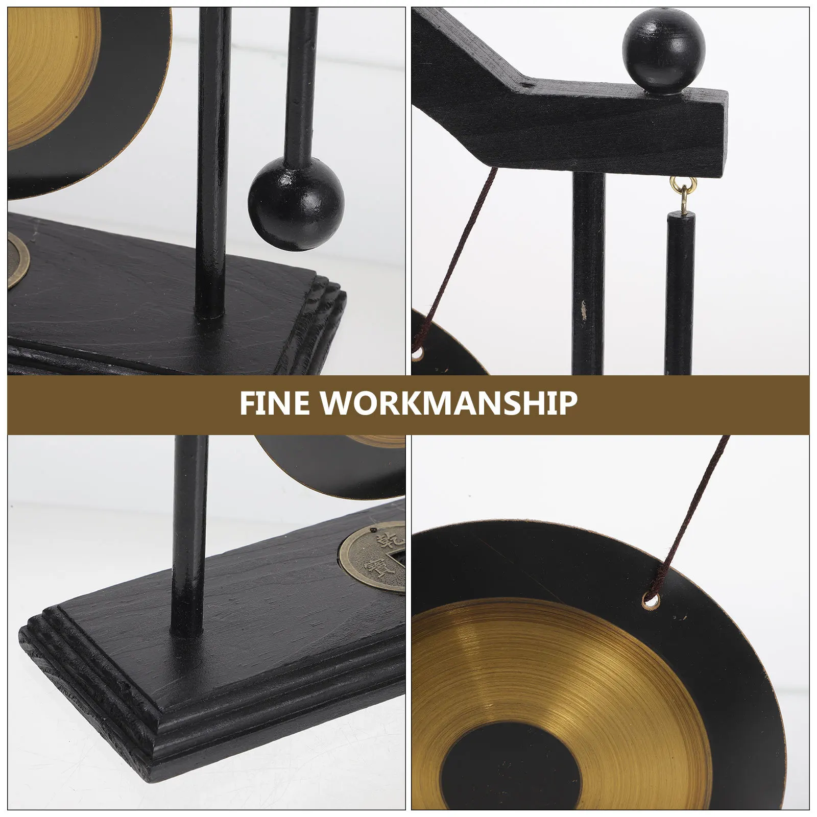 

1Set Brass Gong Desktop Zen Ornament Wood Base Fengshui Gong Blessing Gift Home Decor Home Decor Desktop Adorn