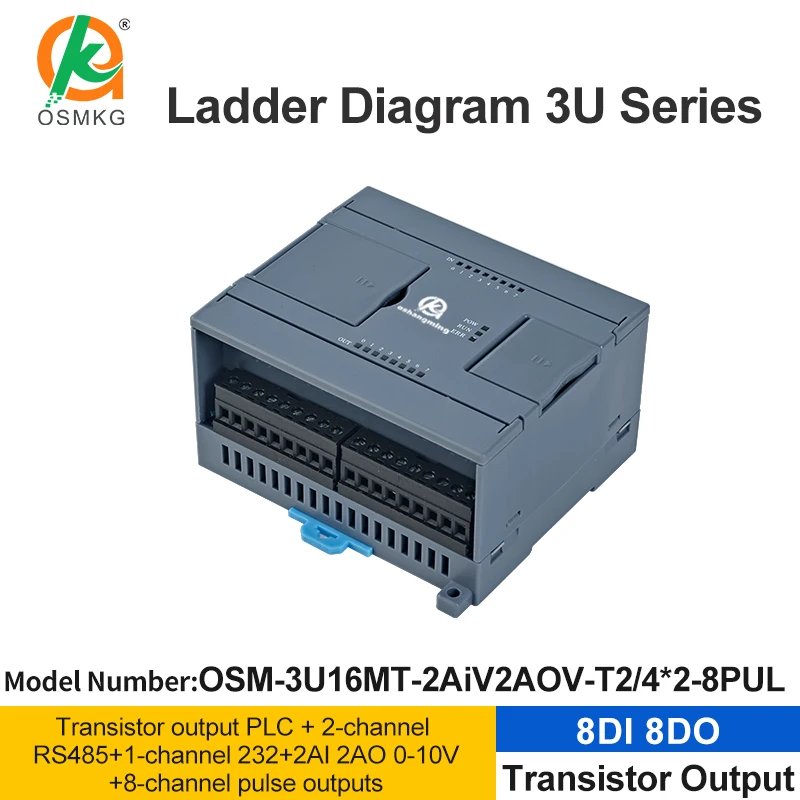 Oshangming 8 entrada 8 saída transistor plc entrada analógica saída 8 pulso rs485 rs232 diagrama de escada controlador plc modbus rtu