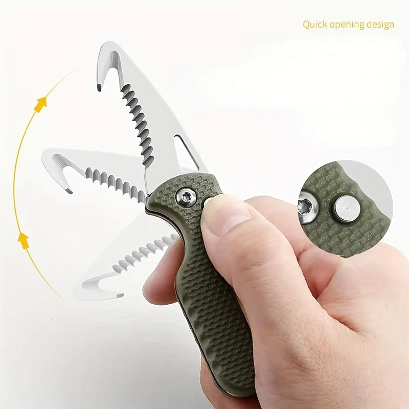 Multi Functional Outdoor Camping Portable Knife Keychain Serrated Hook Emergency Survival Tool Folding Quick Open Box Opener