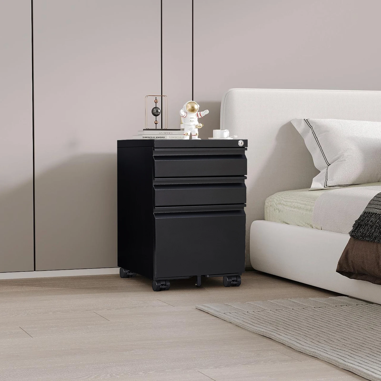 خزانة ملفات متنقلة معدنية ذات 3 أدراج مع قفل للحروف/A4/الحجم القانوني تحت المكتب وخزانة دوارة للمكتب المنزلي #6