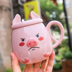 Japanese Pink Pig Ceramic Cup with Spoon Cartoon Cute Office Tea Coffee Mugs Creative Gift Mugs for Girls Water Bottle