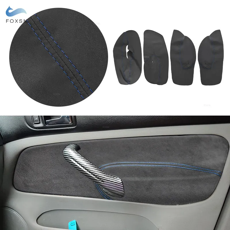 For VW Golf 4 MK4 Bora Jetta 1998 1999 2000 - 2005 LHD 4pcs Car Interior Door Armrest Panel Cover Trim Suede Leather blue line