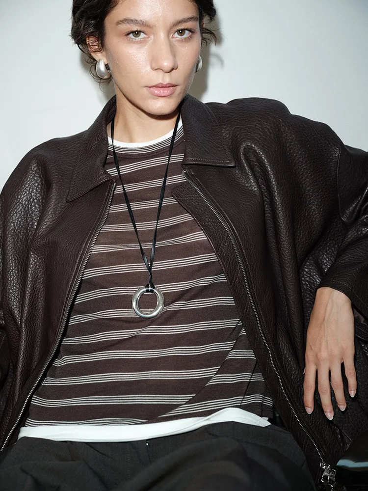 女性のルーズフィットショートジャケットコート秋冬ラムスキンナチュラルテクスチャフォームレザーシープスキン暖かいカジュアルアウターウェア