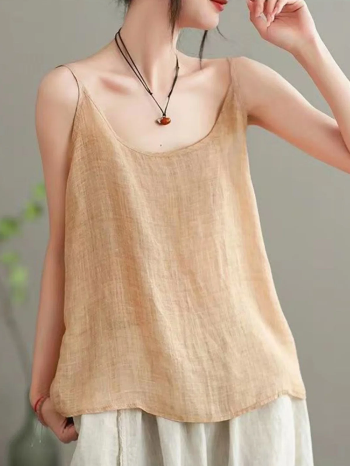 Top Retro de Aodão e Linho Japonês para Mulheres, Solto, Leve, Sem Mangas, Estilo de Verão em Cor Pura