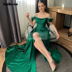 Smileven Off The Shoulder Evening Dress Green Satin Beading Prom Dresses robe de soirée Floor Length Side Split Party Gowns 2024