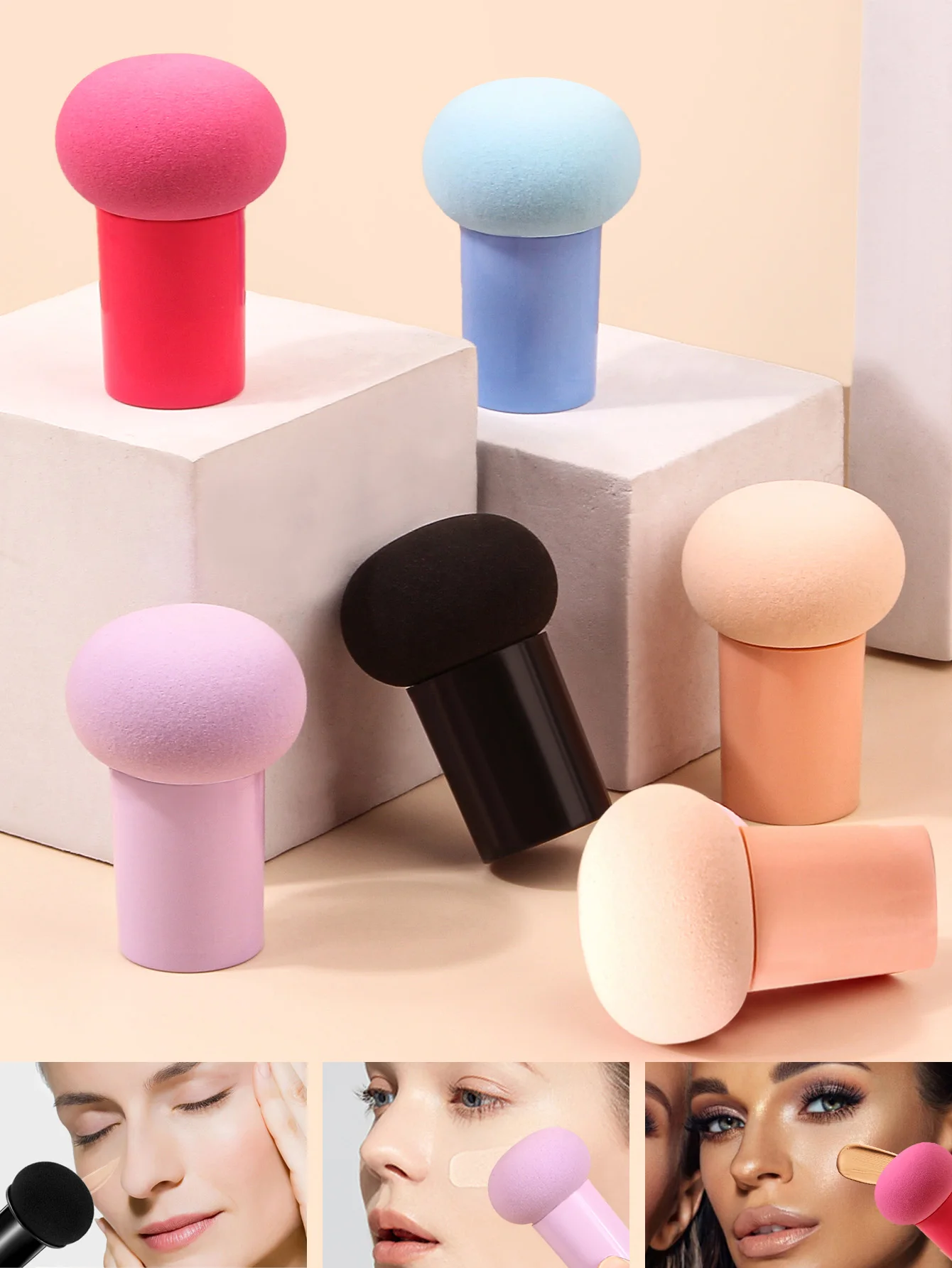 6PCS Lovely Mushroom Head Cosmetic Dual Purpose Soft Powder Puff Blending Foundation Concealer Make Up Sponge