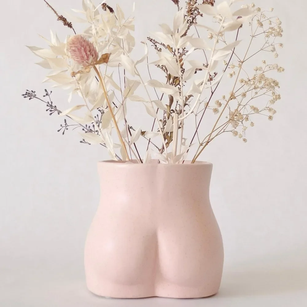 

Body Vase Female Form, Butt Planter Booty Vases for Flowers w/Drainage, Speckled Matte Pink, Ceramic Cheeky Plant Pot Modern