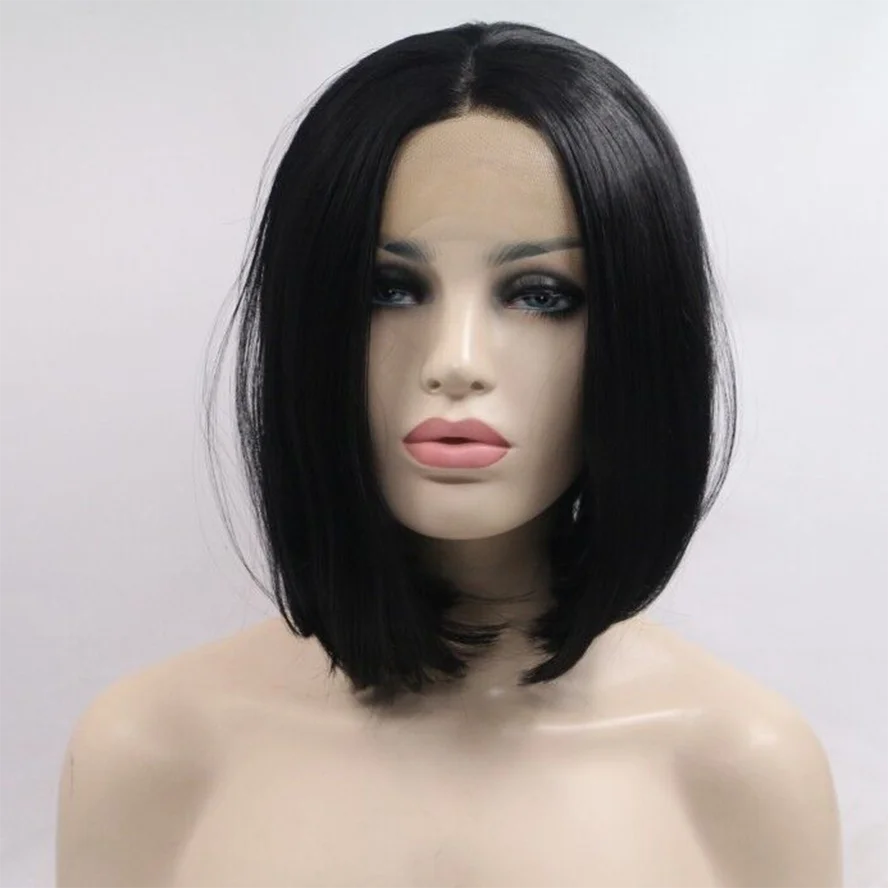 

Natural Black 14 Inch Bob Wig - Synthetic and Heat-Resistant with Glueless Lace Front wig - Everyday Wear and Gifts for Women