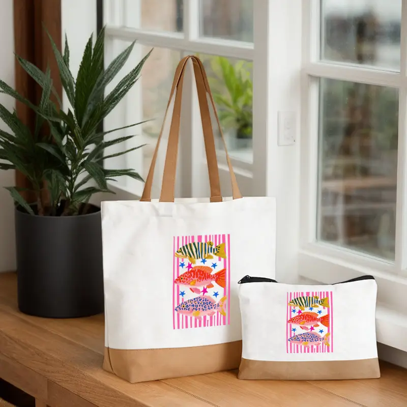 Maximalist Tropical Fish Trio with Fashion Printed Handbag for Grocery Shopping Daily Commute Fish Lover Gift Bags for Women