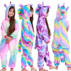 2024 Children Pajamas Winter Sleepwear Boys Onesies Girls Pyjamas Set Kids Kigurumi Cute Unicorn Deer Anime Cosplay Costumes