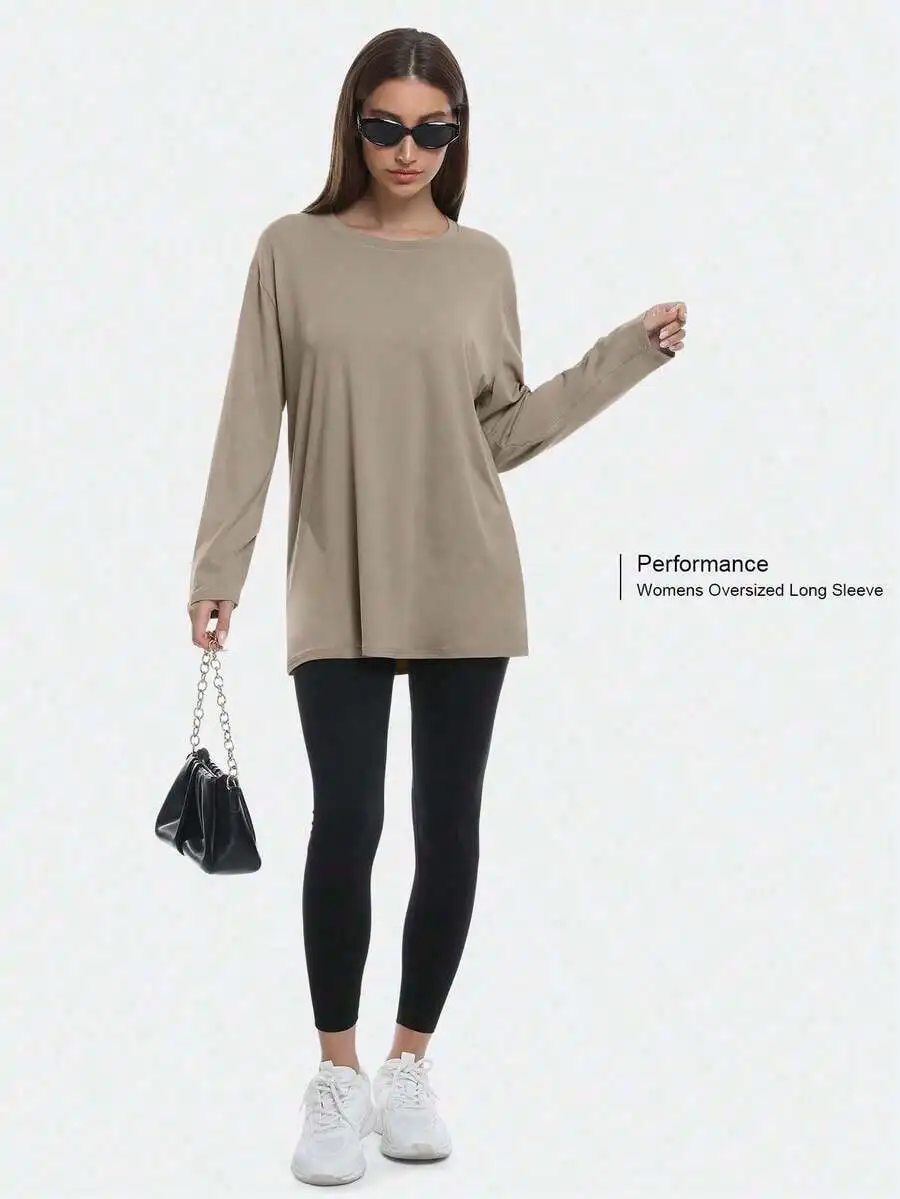 

Women Oversized Long Sleeve Top Soft Breathable Lightweight For Gym Running Daily Wear