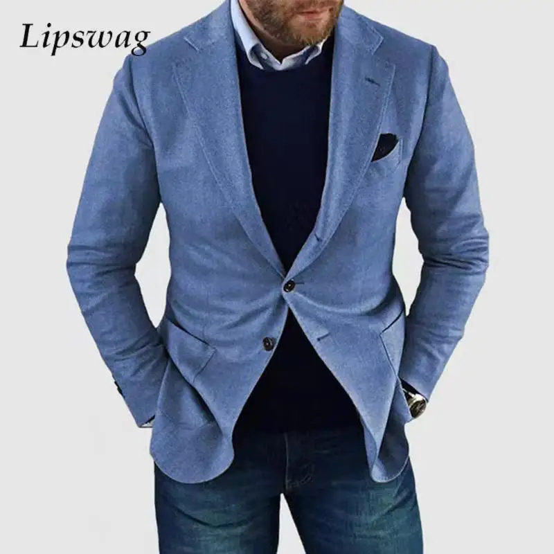 

Vintage Solid Color Suit Jackets Mens Fall Casual Turn-down Collar Buttoned Blazer Jacket Coat Men Fashion Solid Color Outerwear