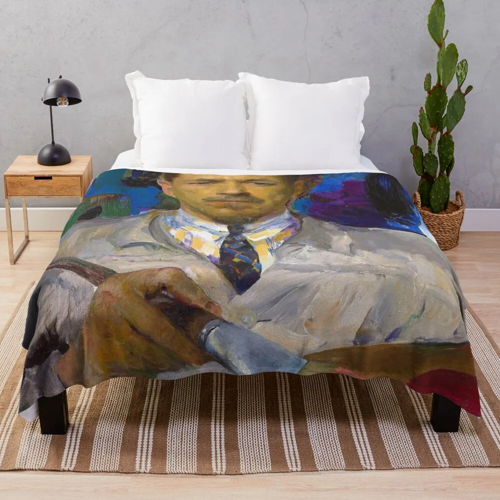 The dream of the artist paintbrush and artist's palette Filipp Maliavin self-portrait oil painting print by Filipp Throw Blanket