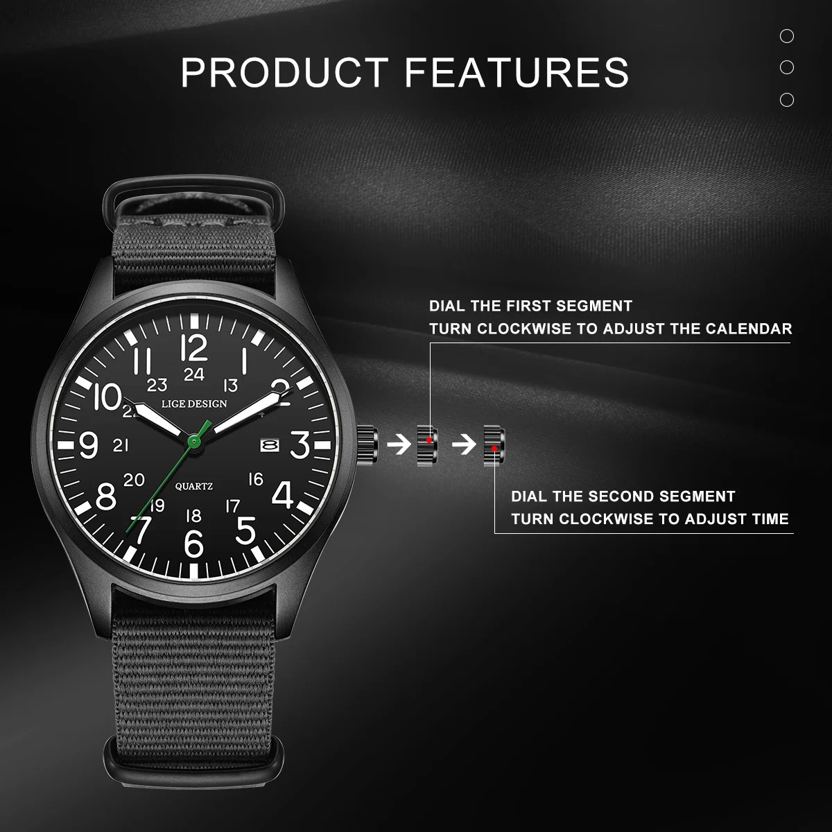 

LIGE Fashion Casual Big Dial Men's Watch Military Sports Waterproof Calendar Quartz Business Classic Luminous Clock Men's Gift