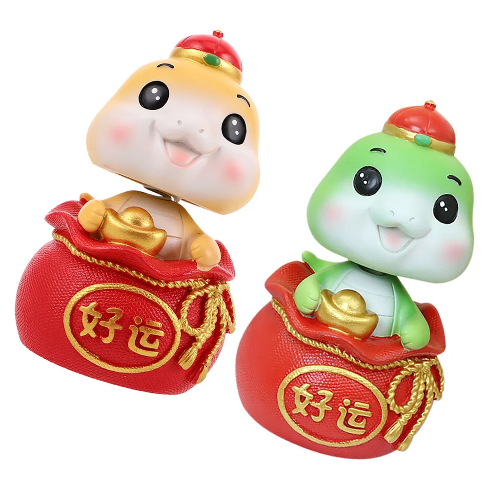 

2pcs Bobblehead Snake Mini Resin Statue Car Interior Desk Decor For New Year Lucky Charm Ornament Desktop Craft