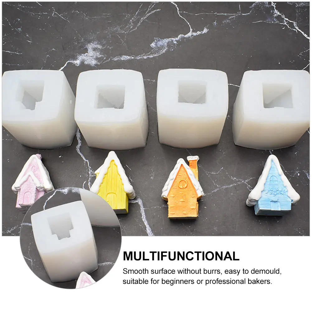 

4 pcs Silicone Mold Snow House Shape For Diy Making Scented Craft Christmas Decor Epoxy Molds Cake Tool