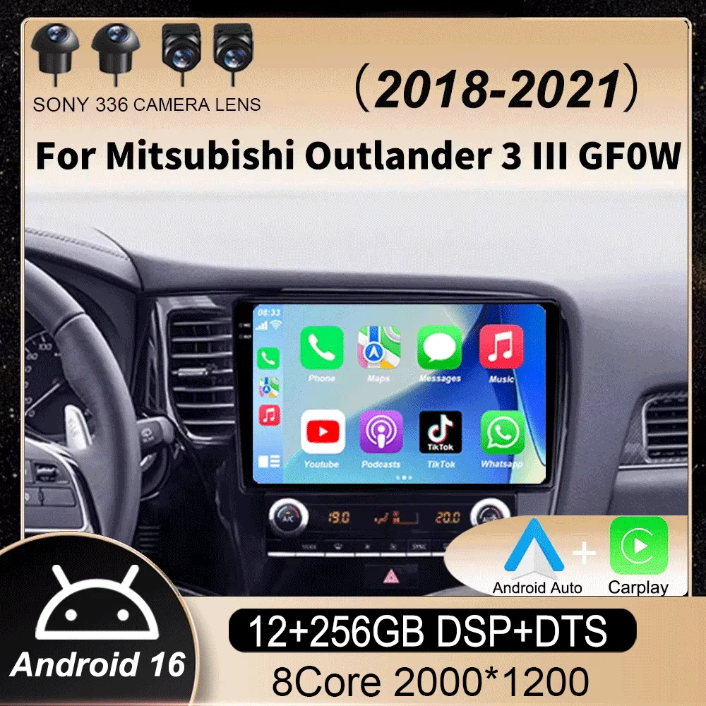 

Android 16 For Mitsubishi Outlander 3 III GF0W GG0W 2018 - 2021 Car Player Multimedia Video Navigation GPS Carplay NO DVD