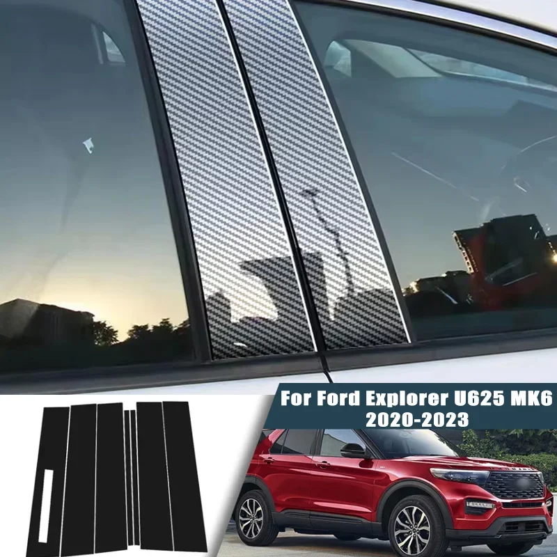 Glossy Black Carbon Fiber Window Door Deal B C Pillar Post Cover Sticker For Ford Explorer U625 MK6 2020-2023 2021 2022