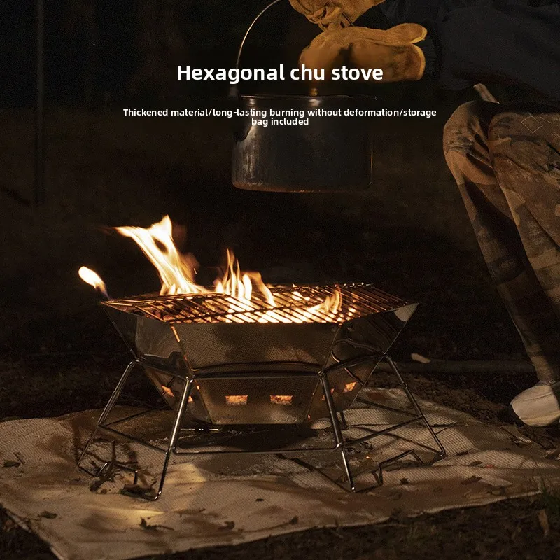 Outdoor Foldable Burning Stove Camping Heating Stove Bonfire Stove Portable Thickened Stainless Steel Wood