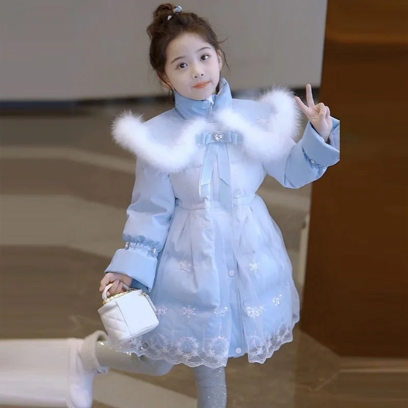 

Girls Doll Collar Warm Thickened Cotton-padded Jacket 2025 Winter New Sweet Girl Medium and Long Princess Cotton-padded Jacket