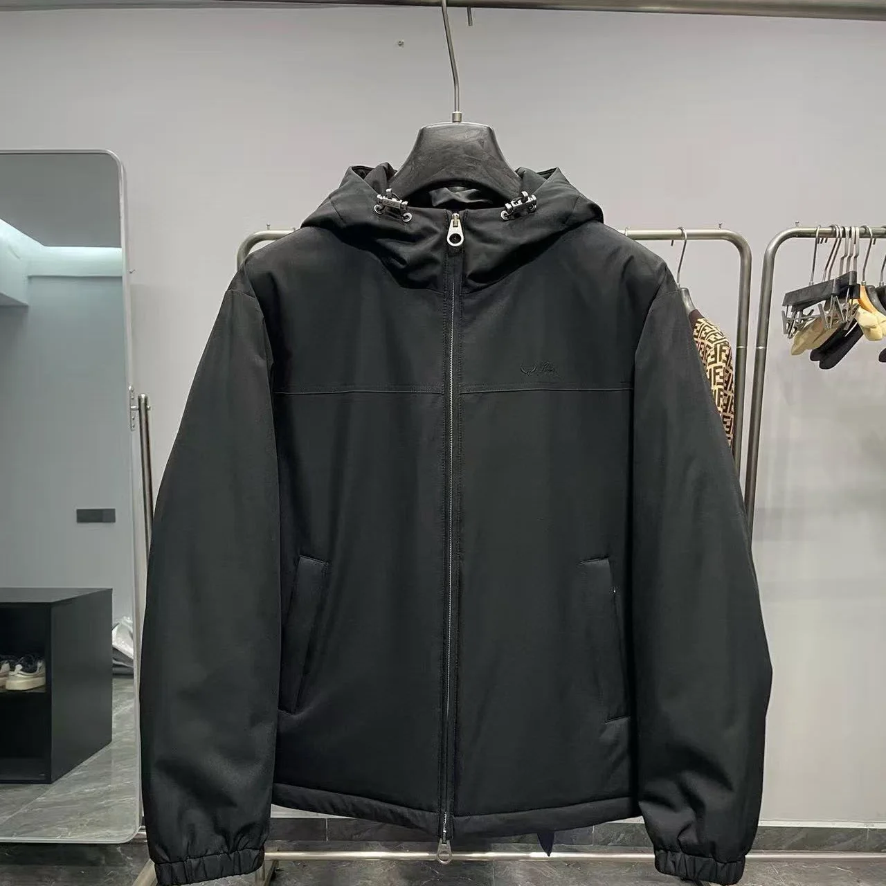 

Italian LP embroidery old money style men's wool blend hooded down jacket