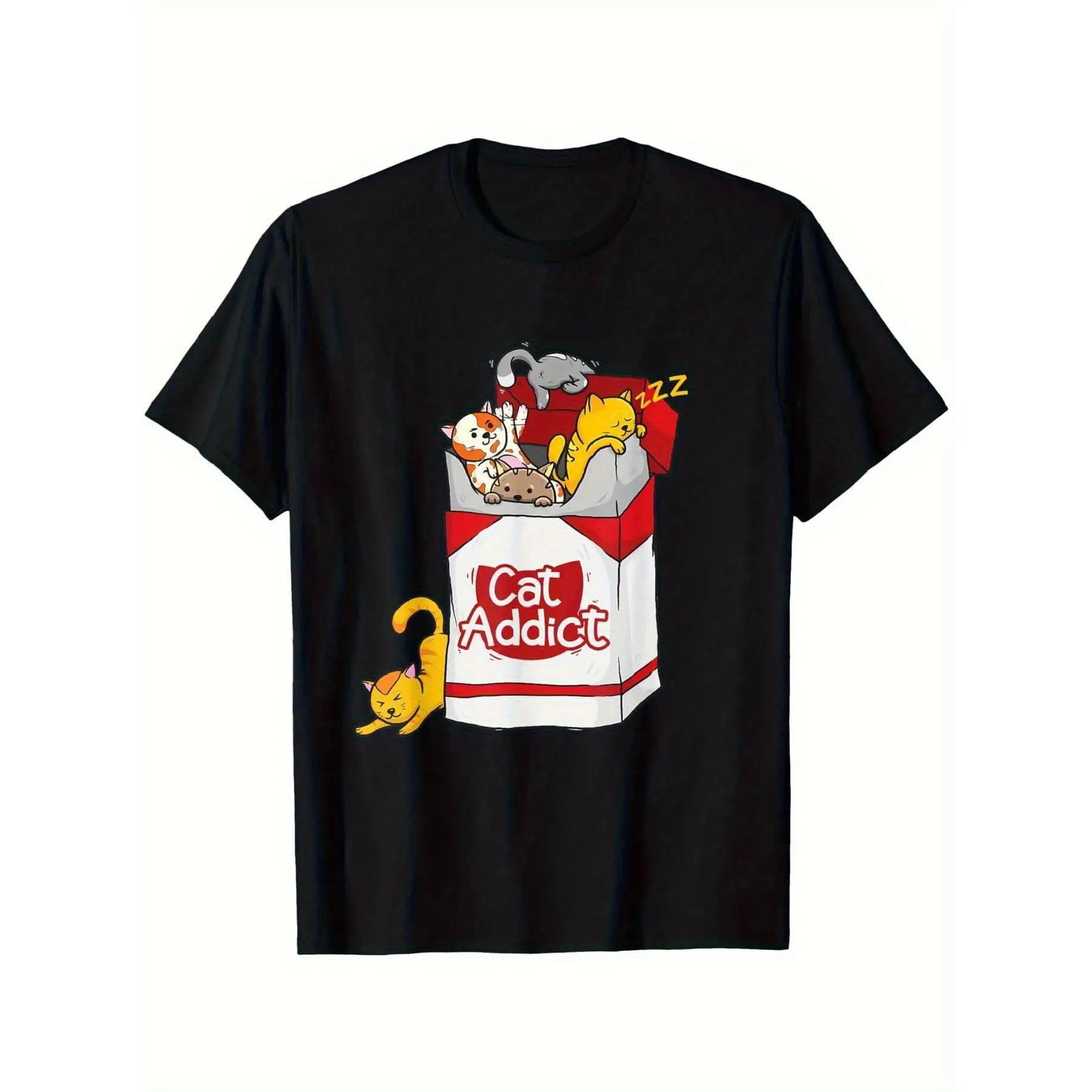 

Unisex "Cat Addict" T-Shirt | Funny Kitty Cigarette Pack Graphic Tee | Humorous Pet Lover Gift Casual Top for Cat Lovers
