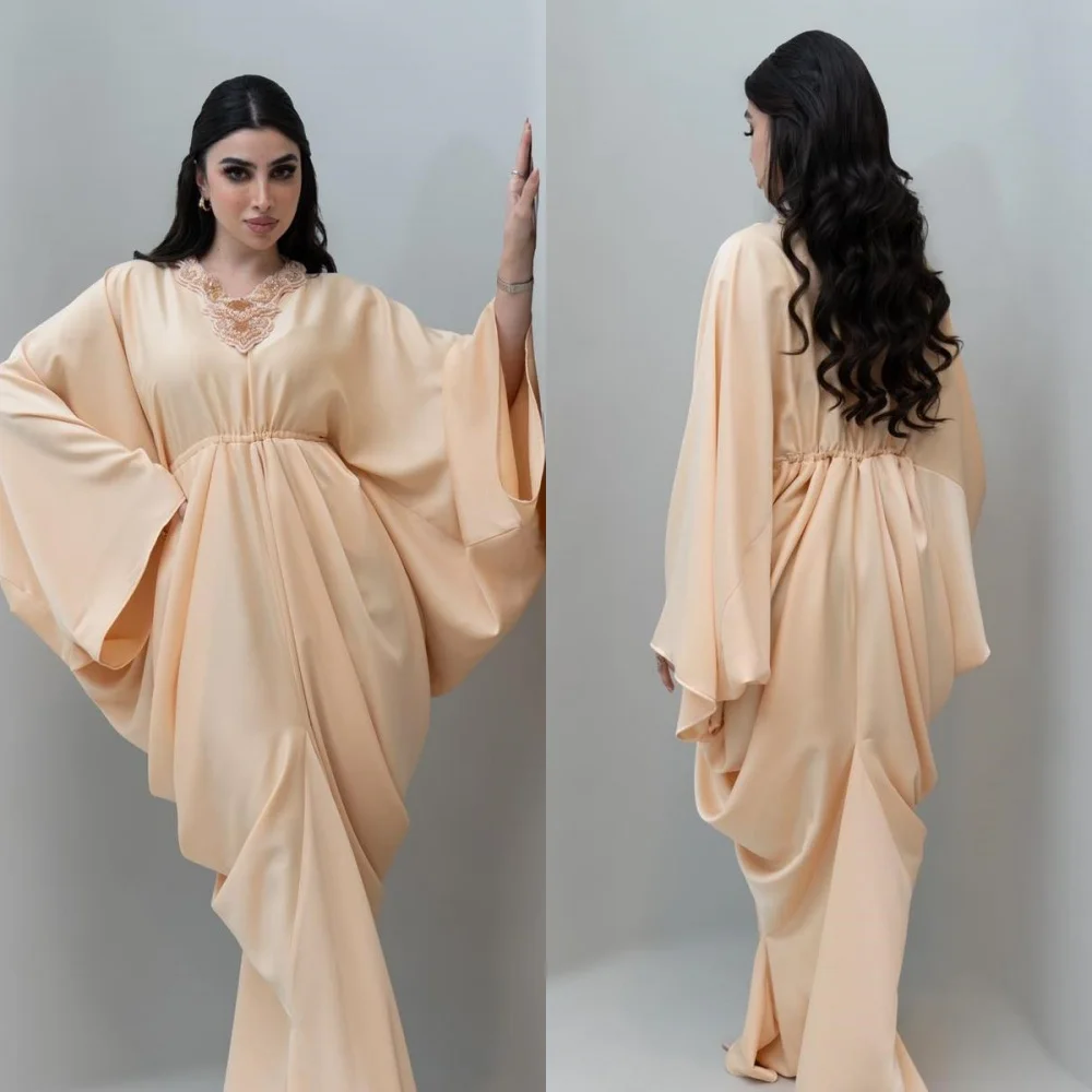 

Customized Elegant Jersey Pleat Pattern Column V-neck Long Dresses Bespoke Occasion Formal Modern Style