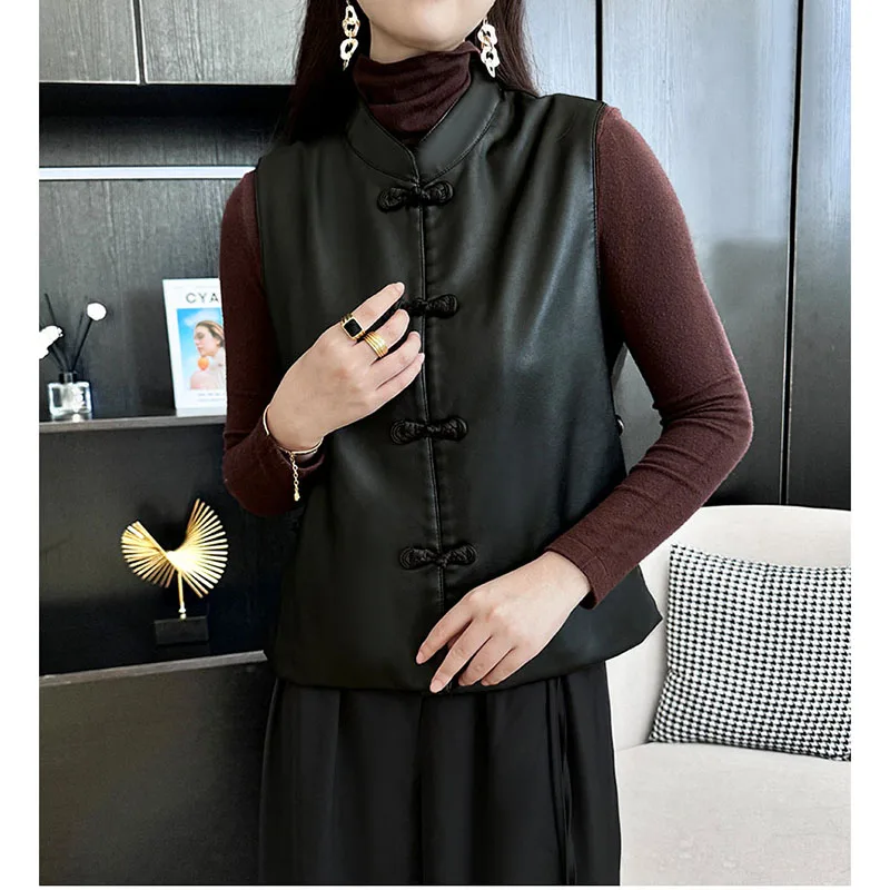 Men's Women's Leather Vests Short New Chinese Style Jackets Temperament Sleeveless Waistcoats Spring And Autumn New Unique Coats