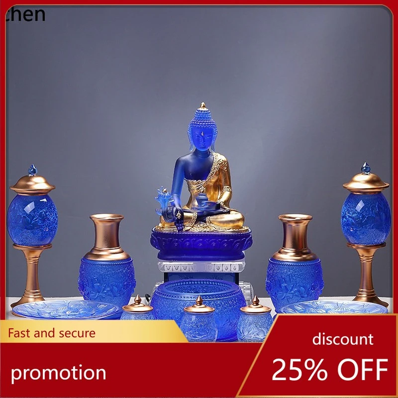 

Cz glazed lotus offering set - vase, water offering cup, incense burner, and lotus flower ornaments temples and home altars