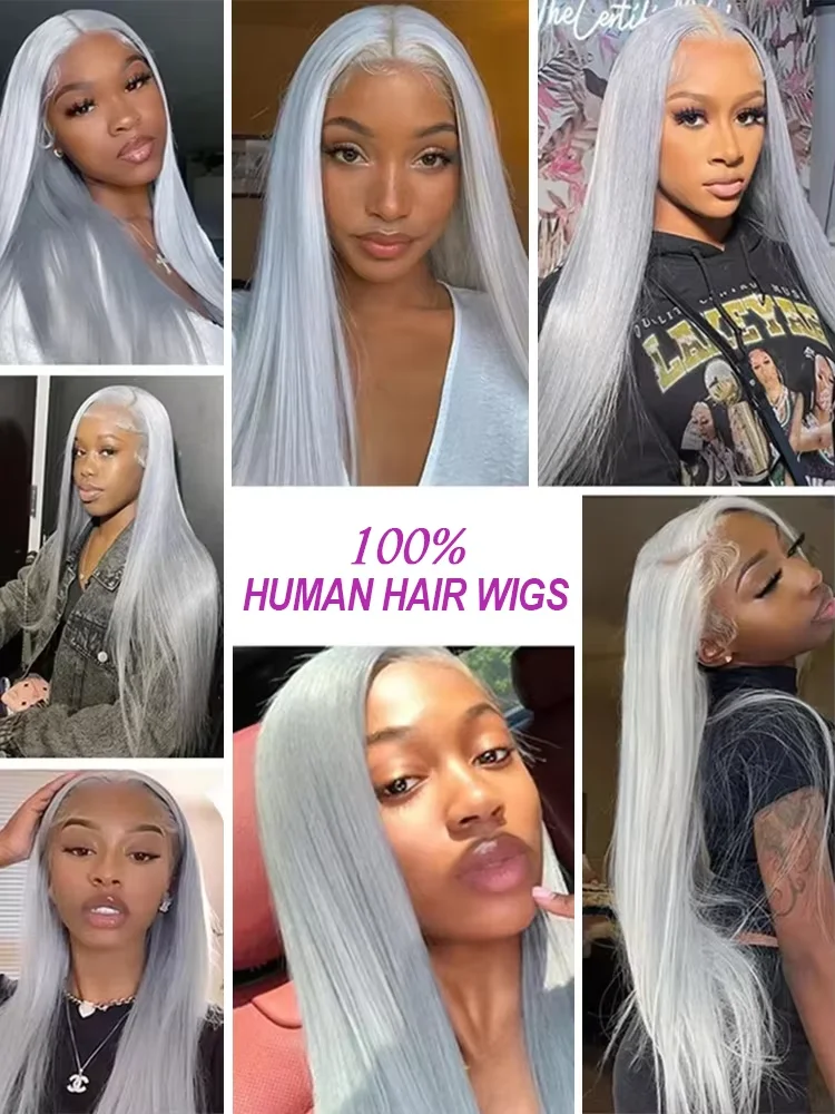 30-дюймовый серебристо-серый прямой парик из натуральных волос 13x4 с кружевной фронтальной частью, цветные парики из человеческих волос Hd, прозрачный кружевной фронтальный парик для женщин
