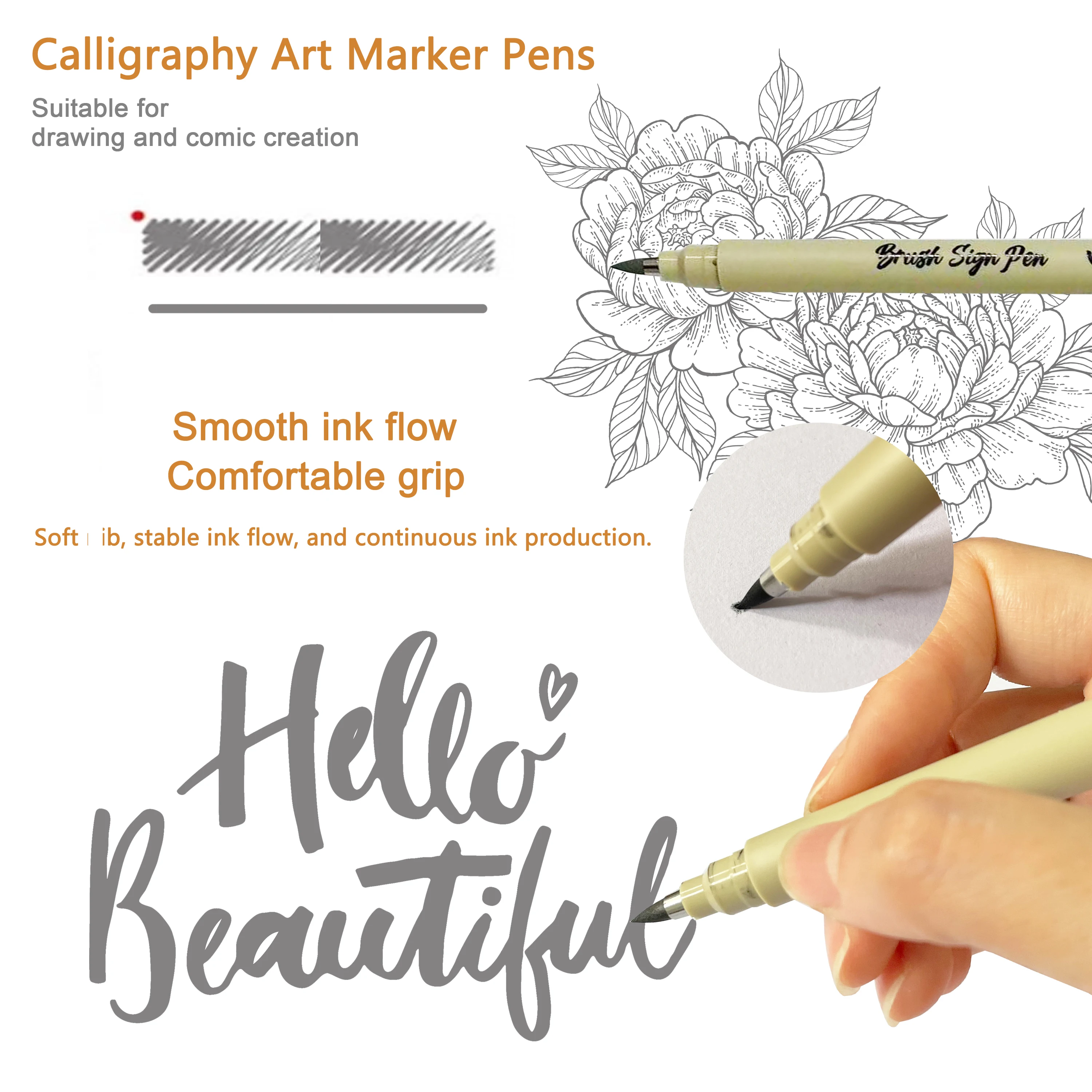 

6 pcs black Different line widths Calligraphy Art Sketching Pen for Writing Office School Supplies Stationery Student