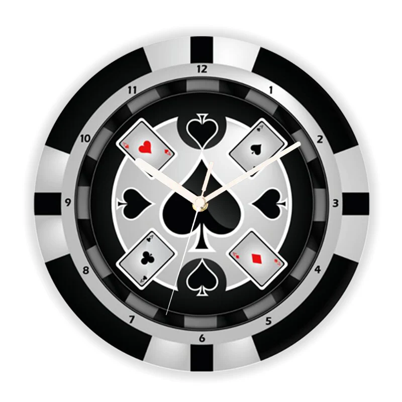 Novelty Las Vegas Casino Black Jack Chip Large Wall Clock for Game Room Poker Roulette Non Ticking Hanging Wall Watch Gift Decor