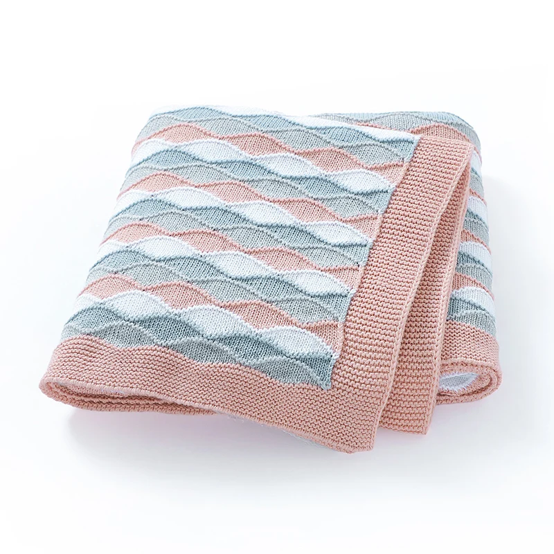 Baby Blanket Knit Newborn Boy Girl Bed Quilt 90*70CM Toddler Stroller Swaddling Plaid Infant Soft Sleep Cover Water Wave Stripes