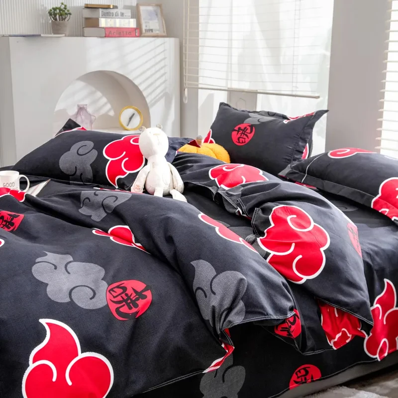 Naruto Akatsuki Bed 3/4cps Bedding Set Anime Prints Summer Winter Blankets for Bed School Dormitory Bed Sheets Set Bedroom Bed