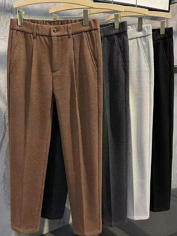 

Thiened Autumn Winter Woolen Casual Pants for Boys Elastic Waist Brued Fini Nine Points Wide Leg West Pants Ci Walk