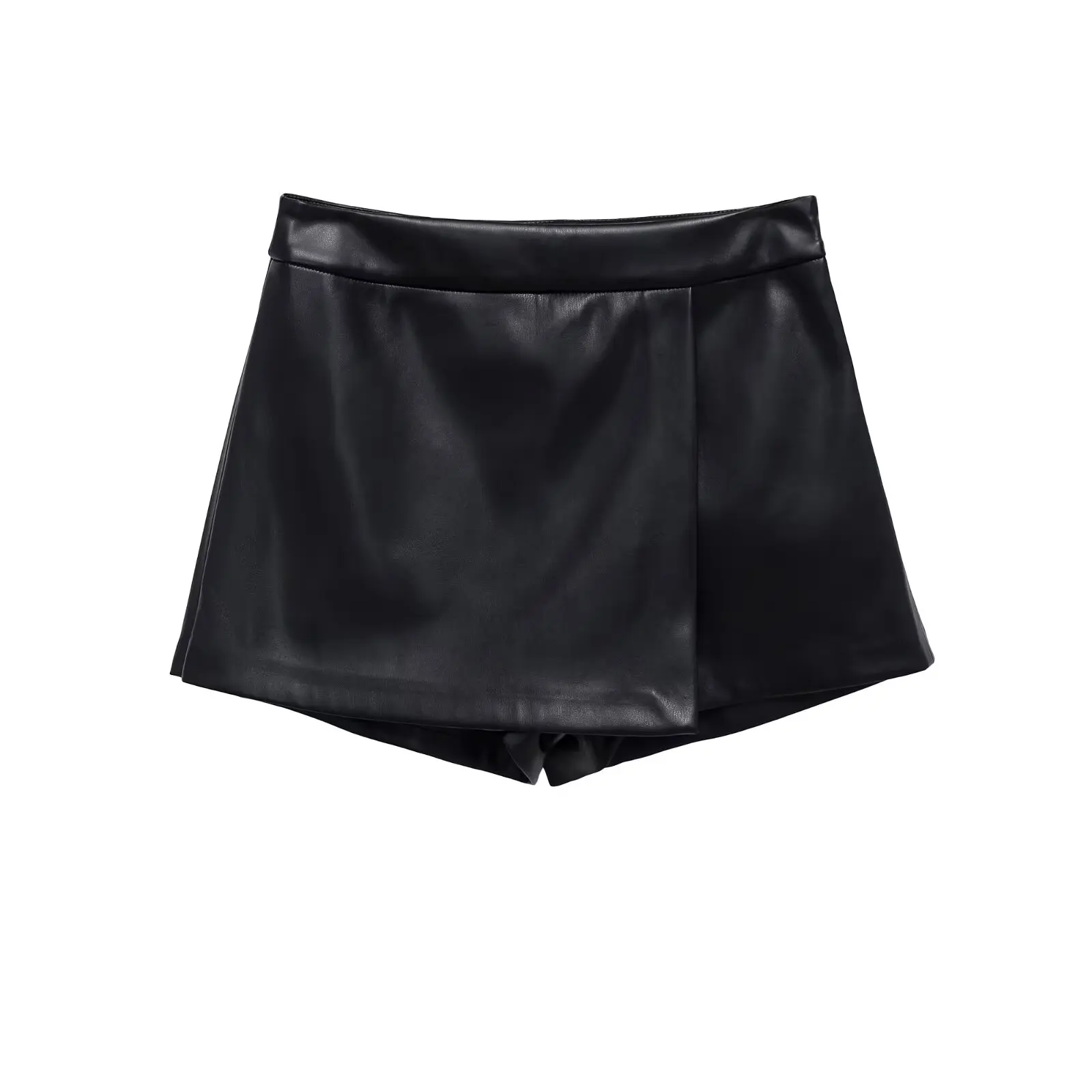 High Waist Asymmetric PU Leather Black Double Breasted Skirt Pants Women's Fashion Autumn Winter New Style A-Line Midi Skirt
