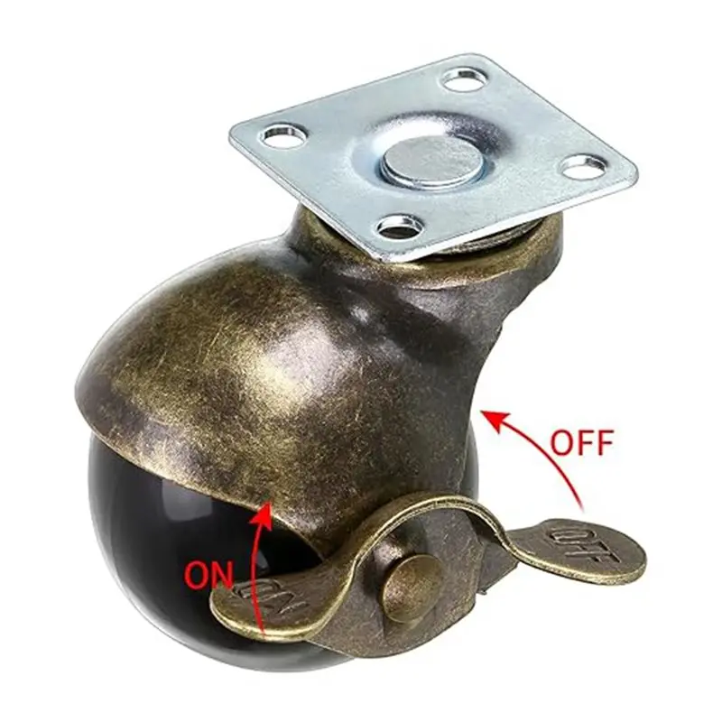 ABMR-Brass Ball Casters Heavy Duty Swivel Furniture Wheels With Brake 4 Pack 2 Inch 440 Lbs Non-Marking Floor Safety