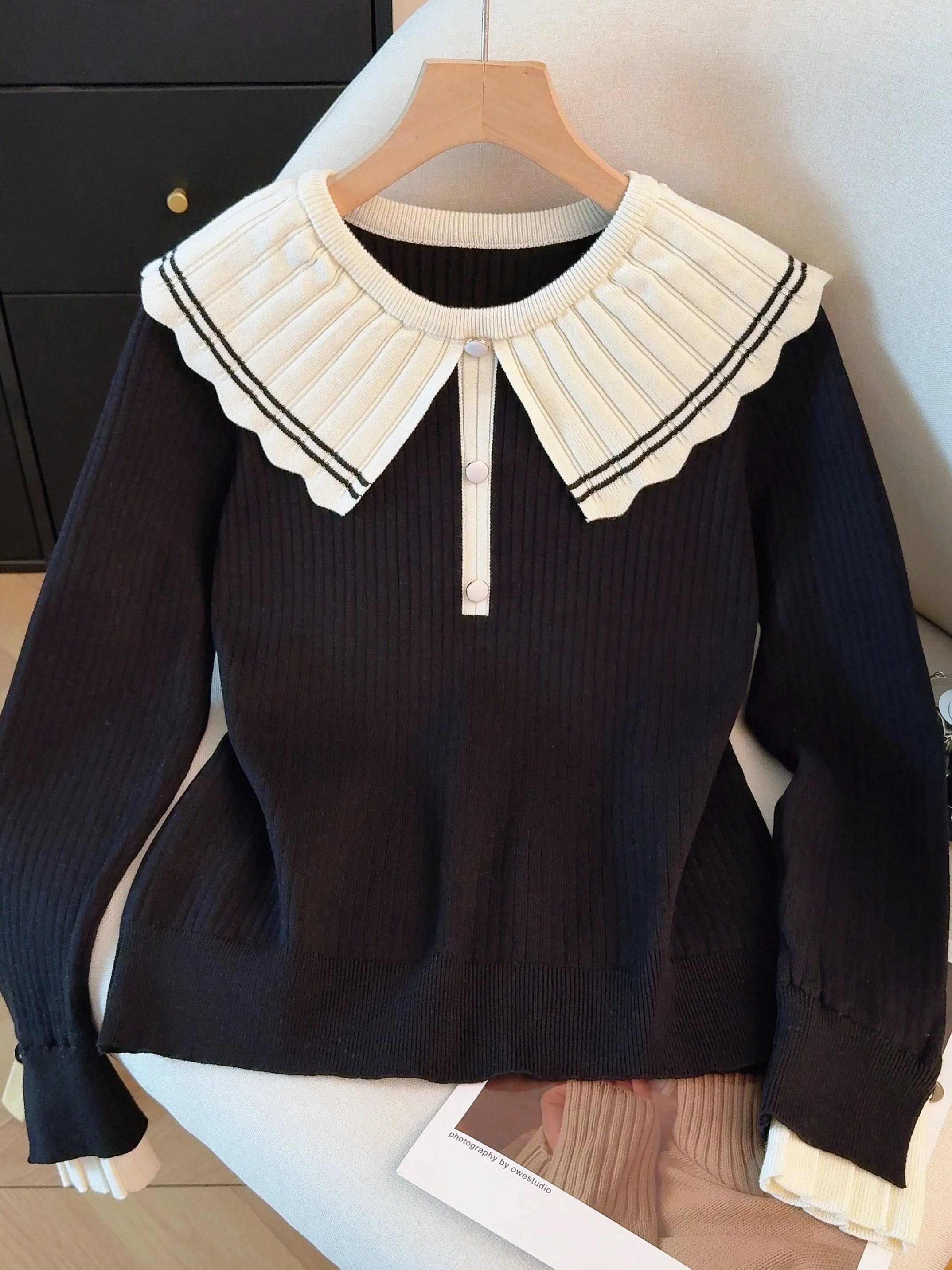 おすすめのセルフキーニットセーター、ドールカラー付き、ゆったりとした女性用インナーウェア、韓国風、長袖、暖かさを求める方へ