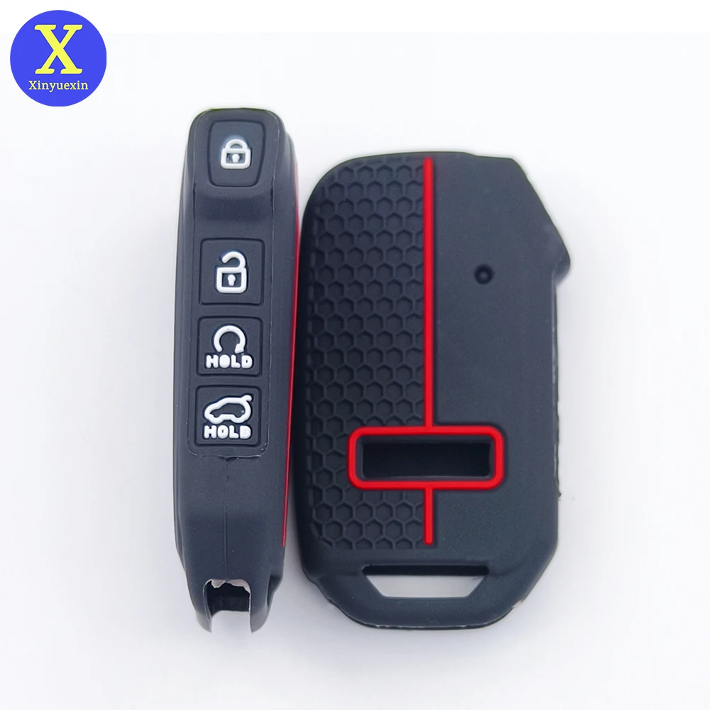 Xinyuexin Silicone Key Fob Case Cover for Kia Soul Forte Optima K3 K5 Sportage 4 Button Smart Remote Key Car Accessory 2 Pcs/lot