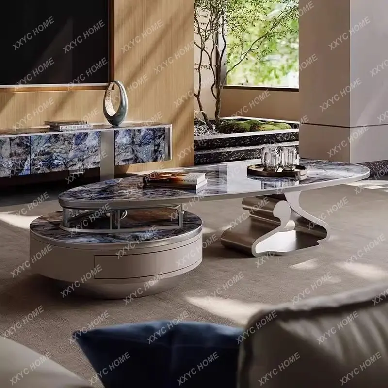 LX light luxury coffee table modern simple telescopic coffee table microcrystalline stone special-shaped table