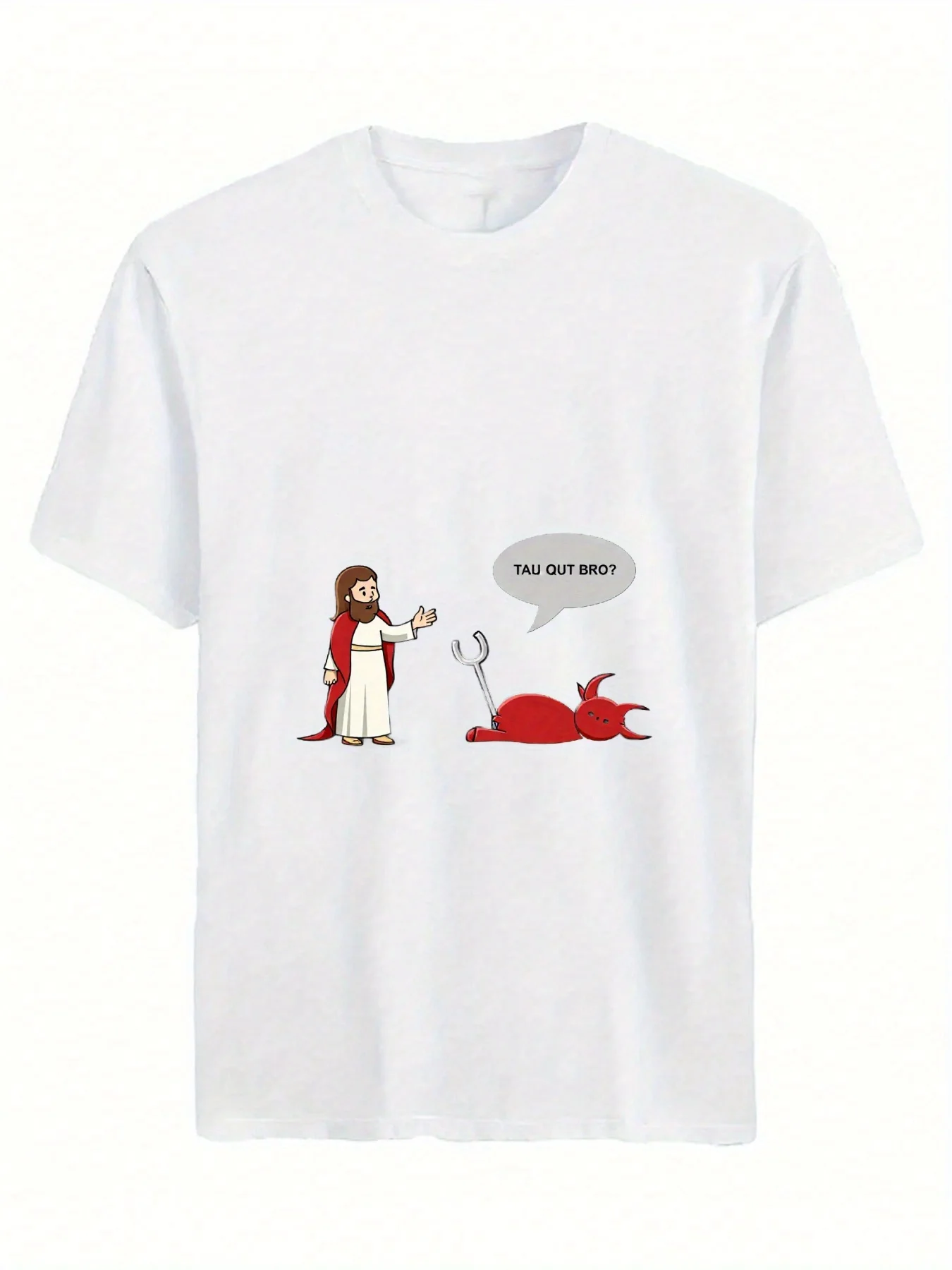 Men'S Funny And Devil Best Friends Humor T-Shirt - Soft Casual Crew Neck, Suitable for Parties And Daily Wear - Fun Pattern Gift for Holidays And Birthdays, Ideal for Family Matching Outfits - TAU QUT BRO Brand