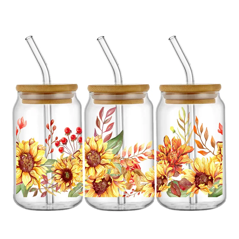 Spring Flower Butterfly Transfer Stickers Waterproof UV DTF Cup Mug Wraps Sticker DIY 3D Wrap Decal For 16oz Libbey Glass