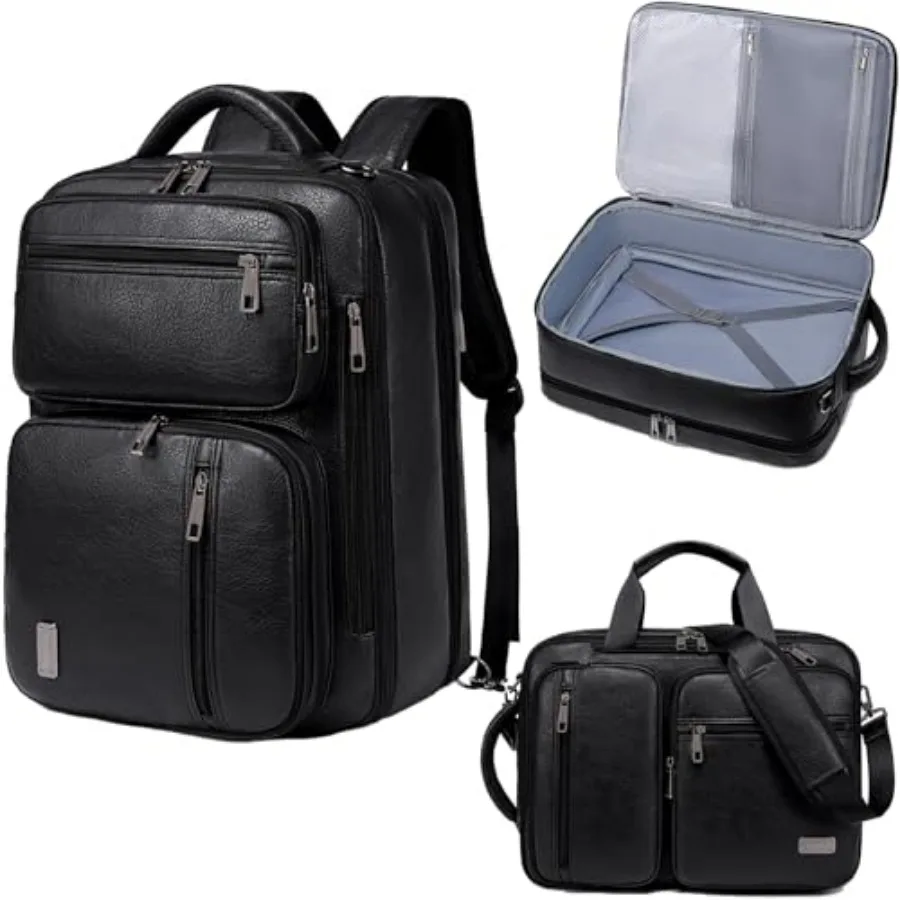 

weiatas 3-in-1 Vegan Leather Convertible Laptop Bag for Men Women, Expandable Travel Backpack Work Briefcase Messenger Bag Conv