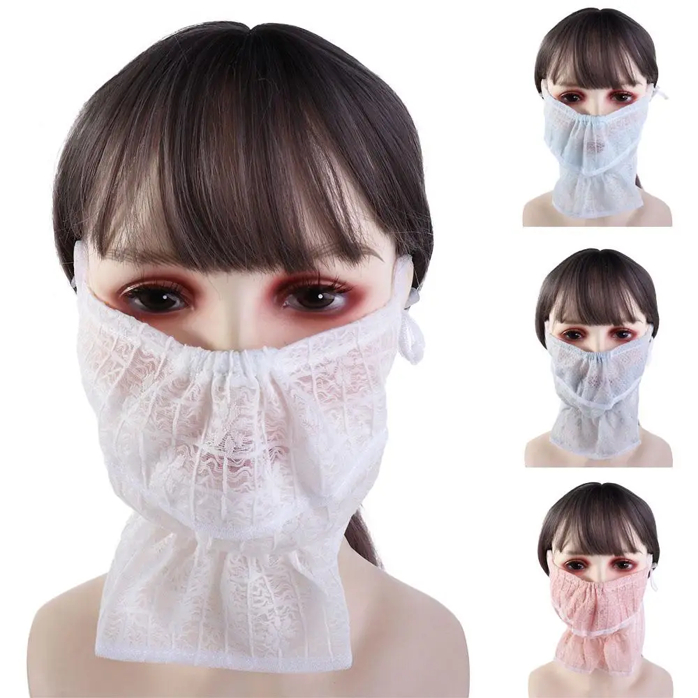 Fashion Silk Scarf Lace For Women Outdoor Face Scarves Summer Sunscreen Mask Anti-uv Face Cover Face Scarf Sunscreen Veil