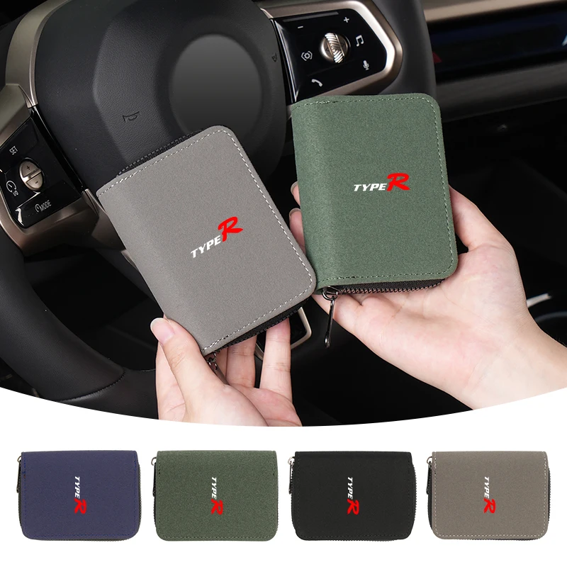 Leather Card Wallet Credit Card Coins Purses Zipper Pocket Storage Bag For Honda Type R Mugen Power Civic 10th Gen 8th CRV City