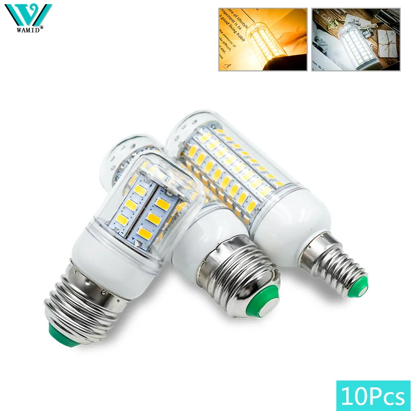 

10Pcs/lot E27 E14 LED Light Bulb 5730 SMD Corn Lamp AC 220V 24 36 48 56 69 72LEDs Lampadas Led Chandelie Replace Halogen Lamps