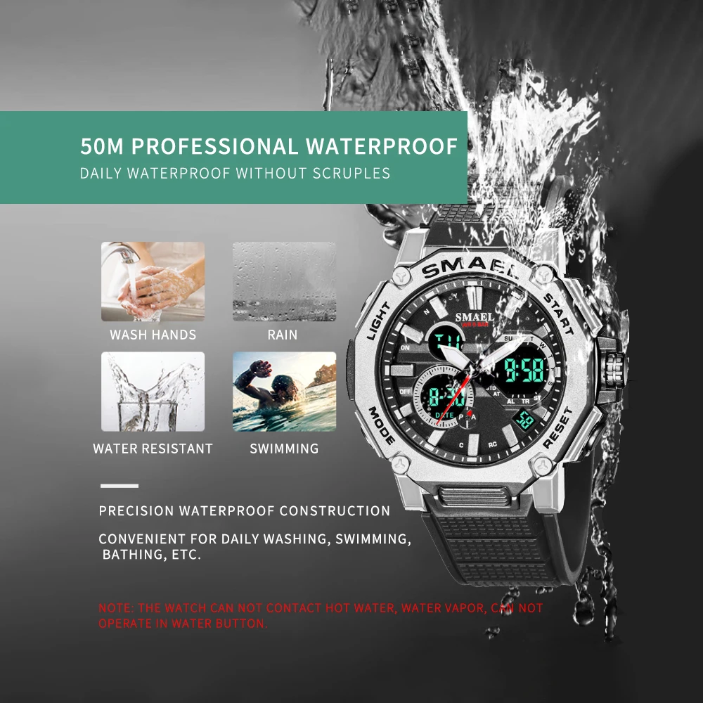 SMAEL Fashion Analog-Digital Men’s Watches Sport Style Man Watch Waterproof 50M Durable Alloy Case Swimming Wristwatch 8047