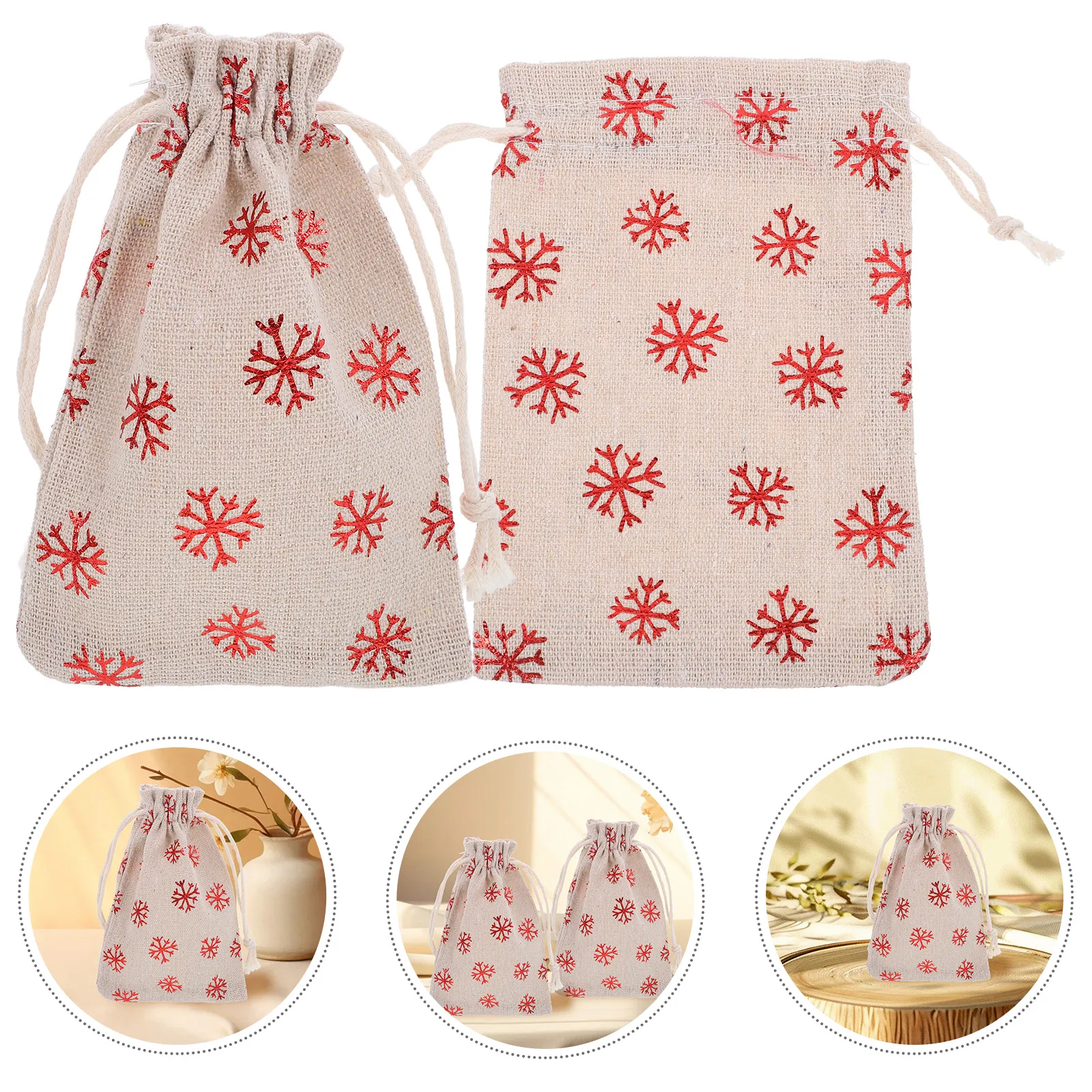

10 Pcs Snowflake Cotton Bag Christmas Calendar Candy Storage Drawstring Bags Fabric Pouches