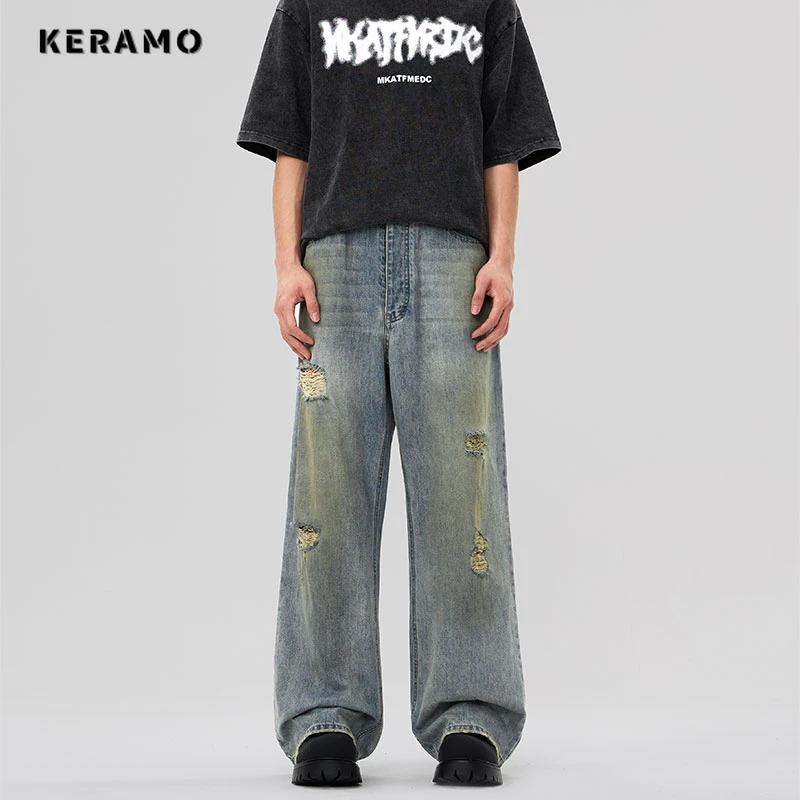 

Women's 2000s Harajuku Vintage High Waist Loose Jeans Ripped Trashy Y2K Wide Leg Pants 2024 Summer Female Baggy Denim Trouser